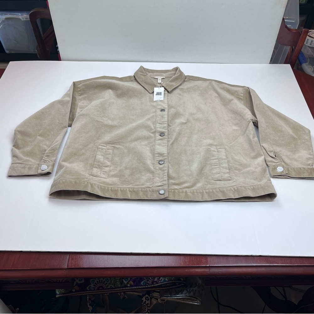 Eileen Fisher Classic Button Front Corduroy Jacket Maple Oat Khaki Women XL NEW‎